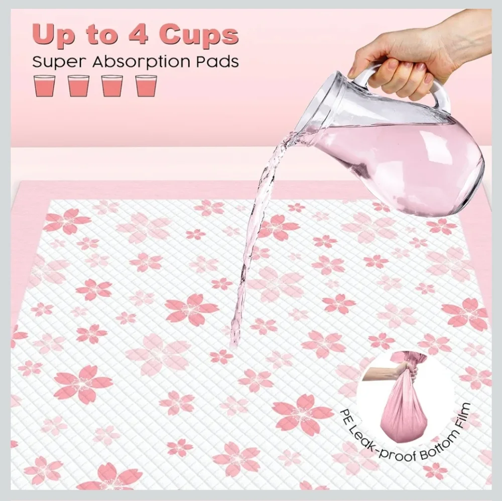 22x22 100 Pcs Pink Floral Potty Training Pee Pads